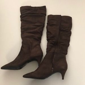 Brown suede slouch boots